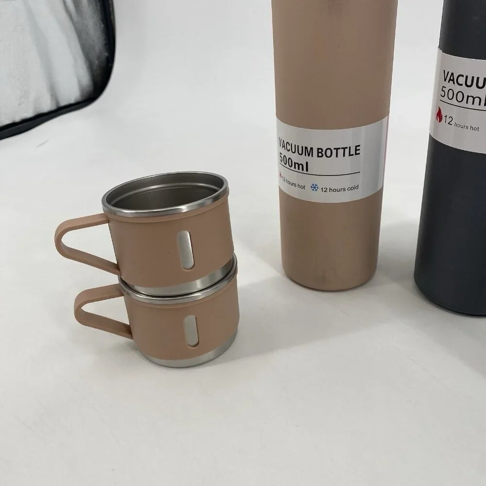 Vacuum Flask (2 Qty) Gift Set 500ML With 4 Extra Cups Pink And Black